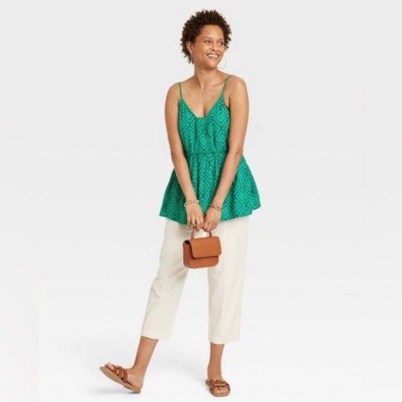 NWT Knox Rose Women's Flowy Tank Top Size XL in Green Geometric - Picture 3 of 3